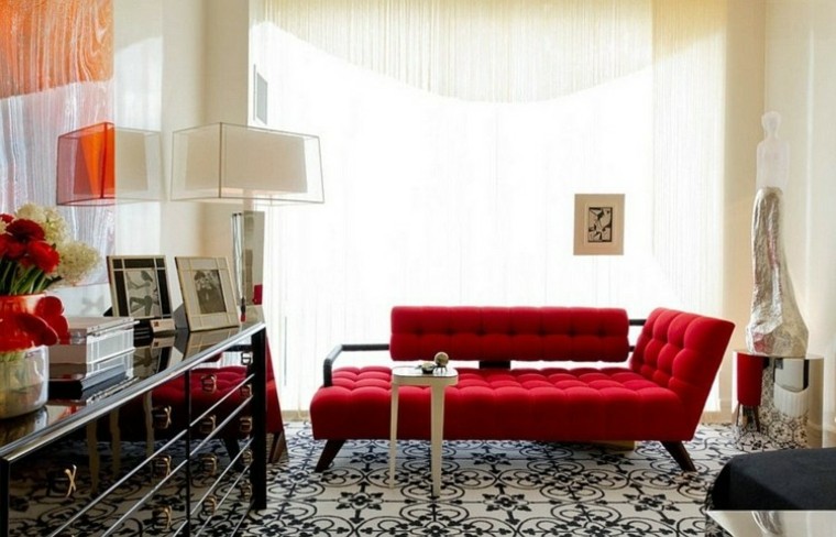 sofa rojo tendencias decoracion cortinas
