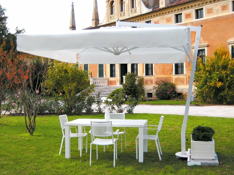 sombrilla jardin muebles blancos ideas originales modernas