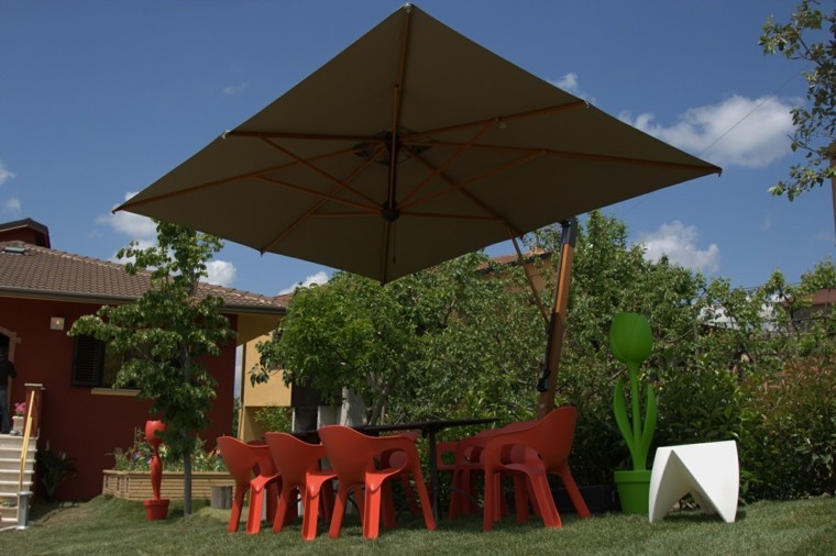 sombrillas jardin muebles plastico naranja ideas
