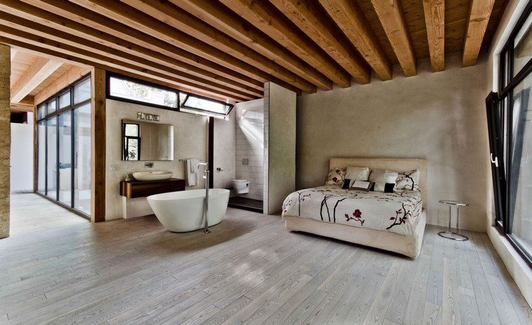 techo madera cama bañera moderno