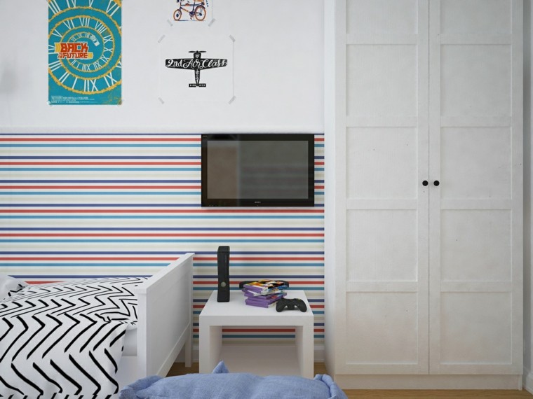 tele mueble blanco pared rayas decoracion