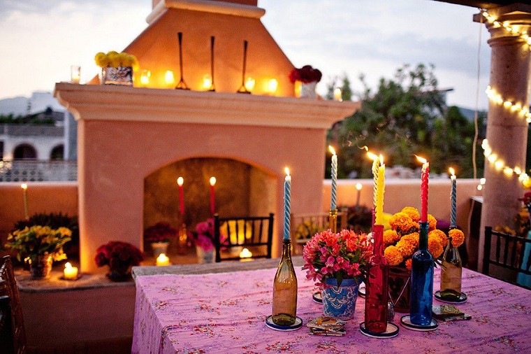 velas decoración mesa exterior luces