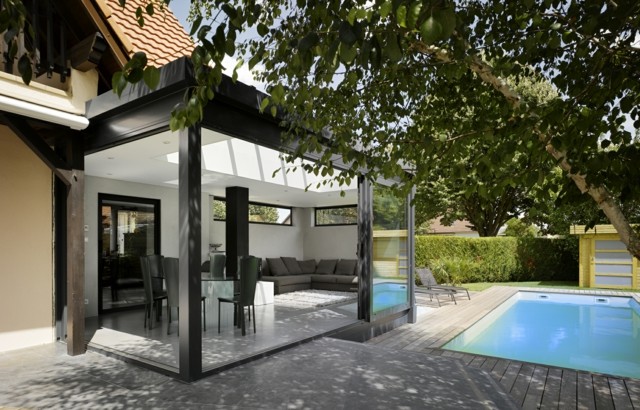 veranda terrasa puertas moderna cristal idea interesante