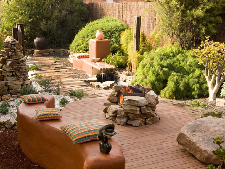 zen jardin ideas suelo madera vegetacion piedras