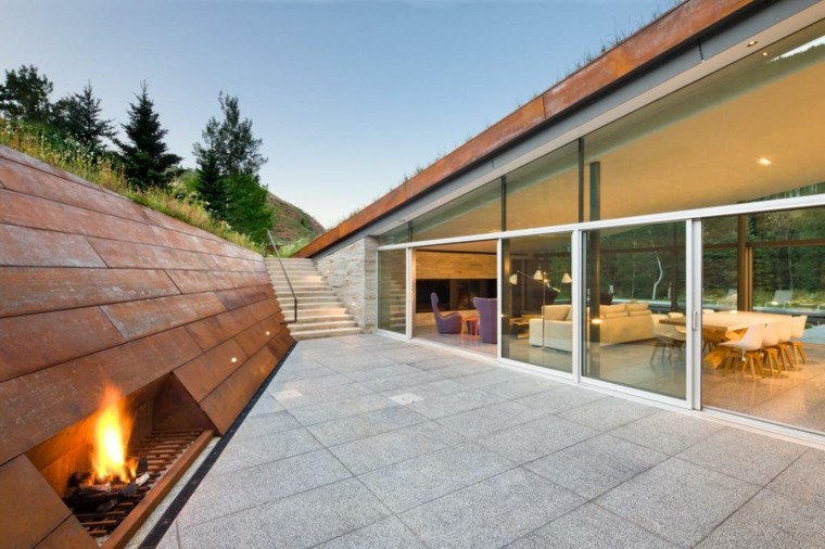 zen terraza lugar fuego ideas modernas minimalista 