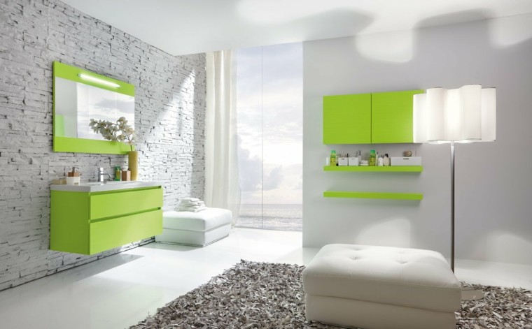 accesorios bano color verde llamativo estilo moderno ideas