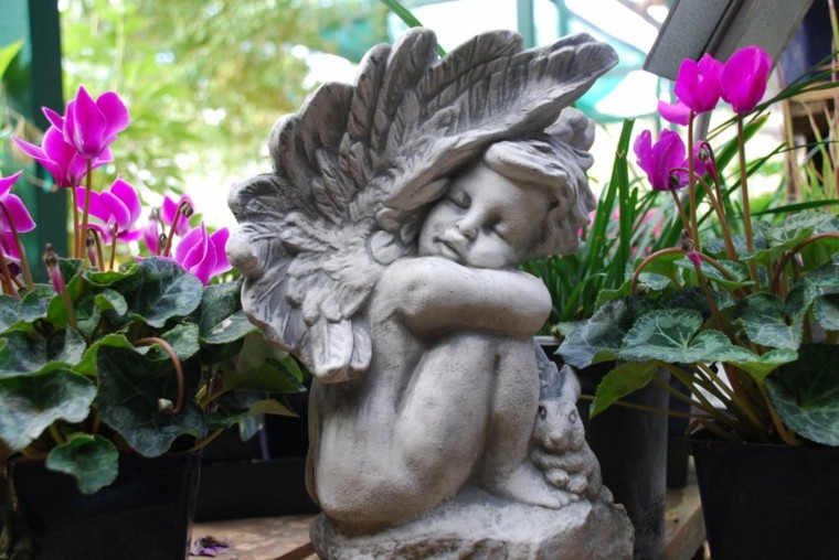 angel piedra flores jardin deco