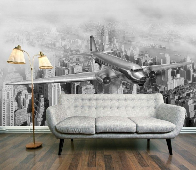 avion ciudad papel interior diseño sofa