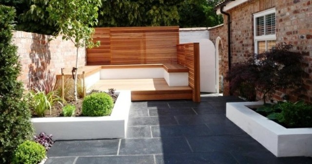 banco jardin madera teca pared