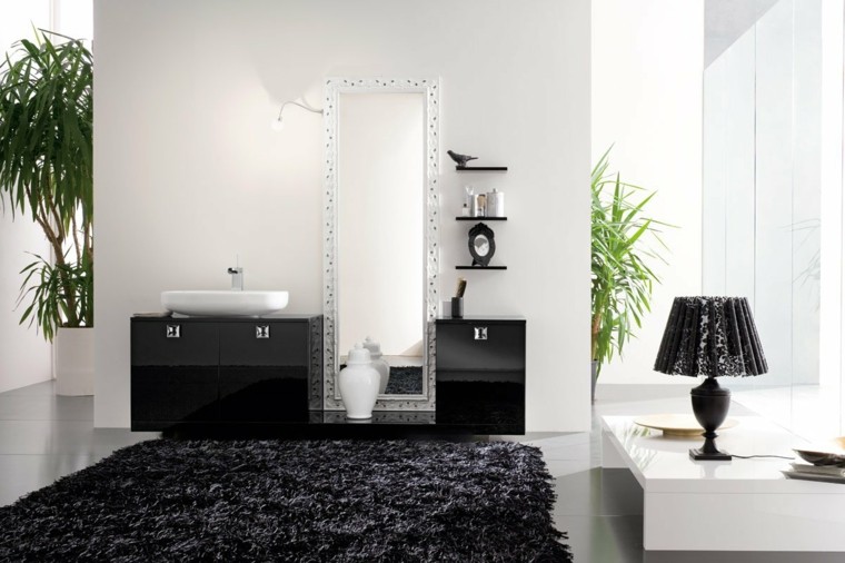 bano color negro alfombra lavabo lampara pie ideas