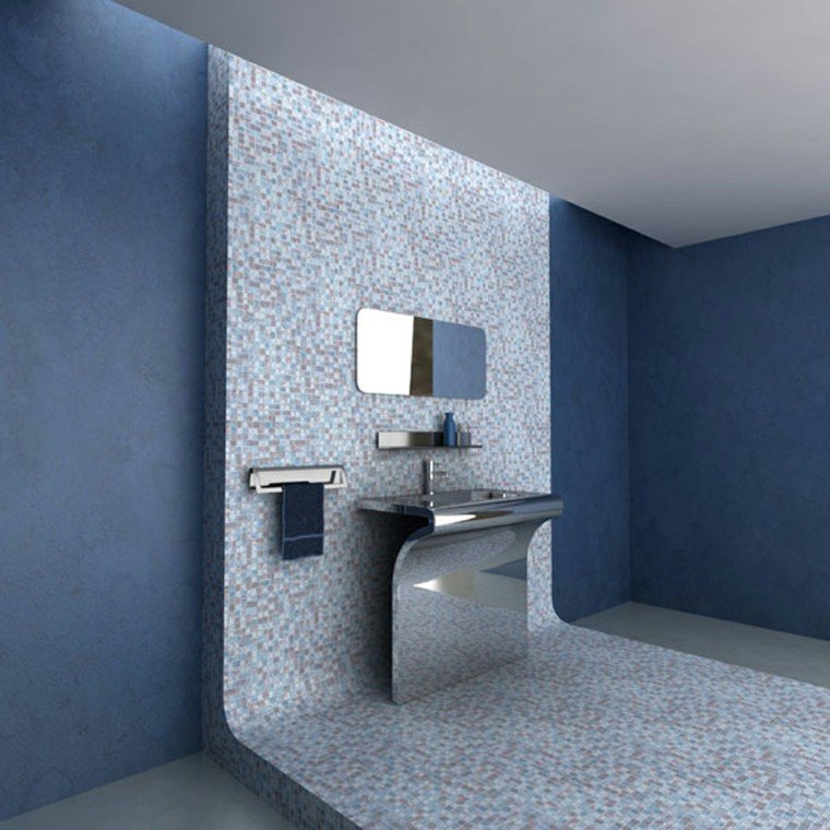 baño color azul lavabo metal