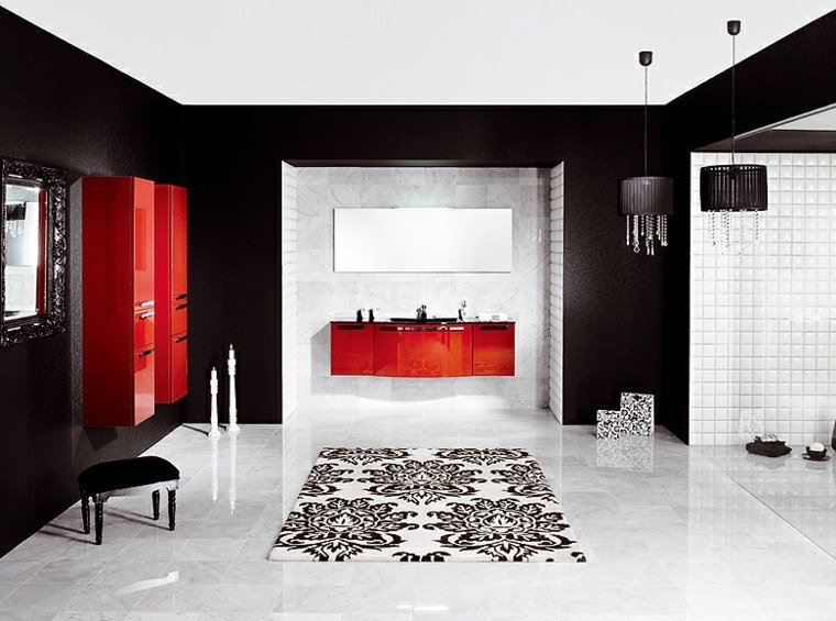 baño lujoso negro rojo lacado