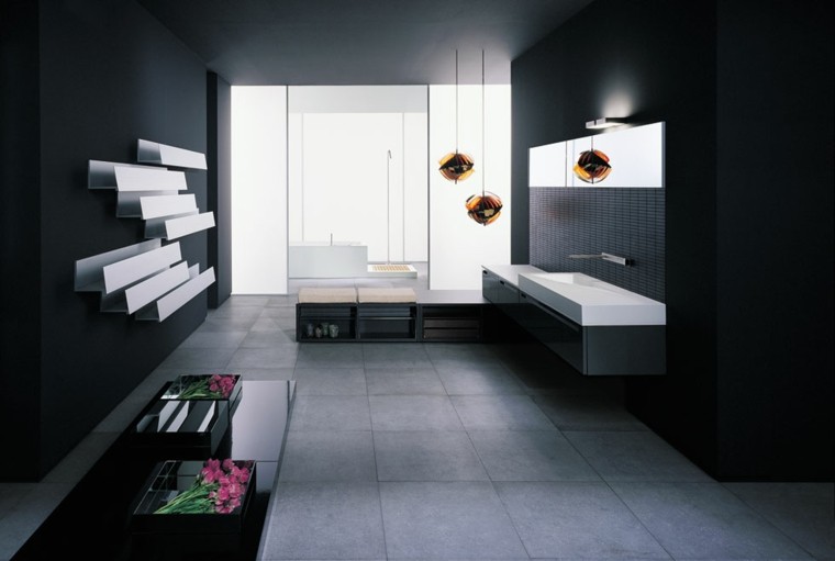 baño color negro diseño moderno