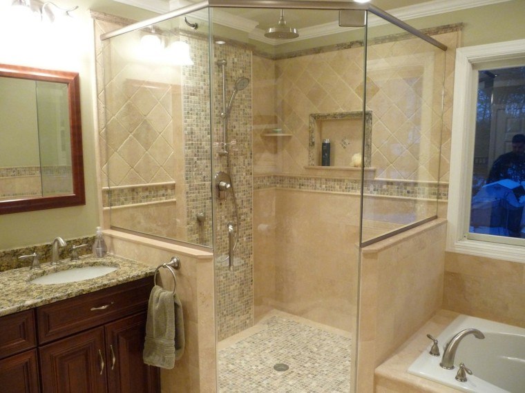 baño pulido travertino espejo cabina