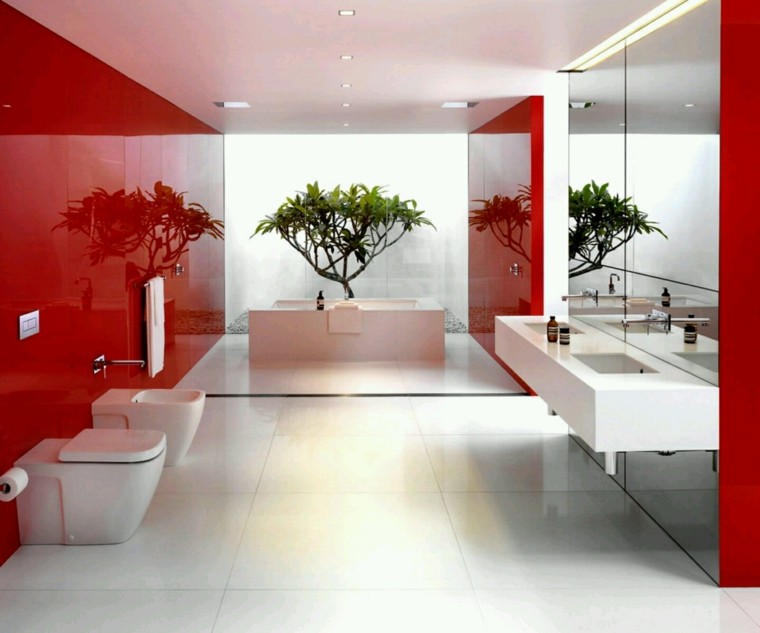 baño color rojo muebles arbol