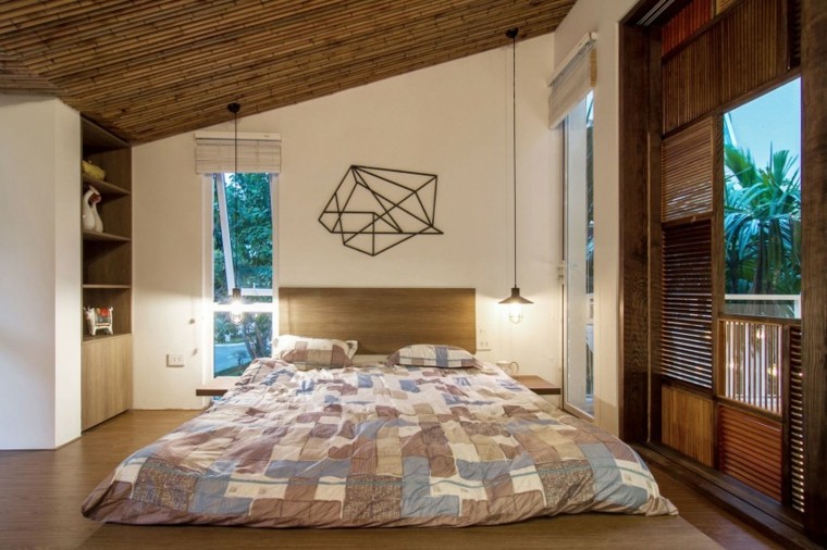 cama baja madera calidez habitacion