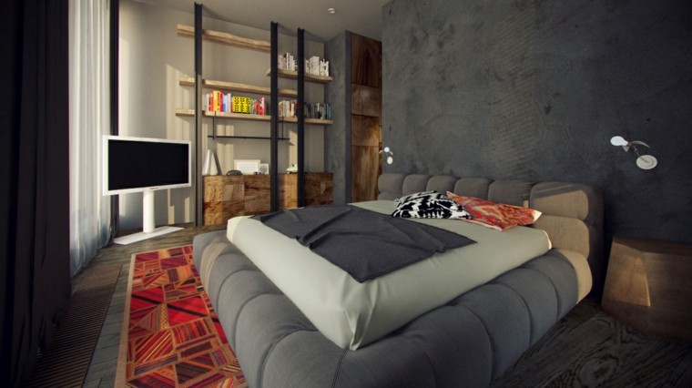 cama color gris acolchada moderna 