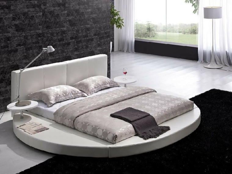 cama redonda moderna cabecero blanco estilo ideas