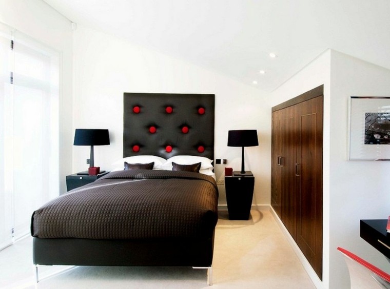 camas diseño habitacion rojo detalles