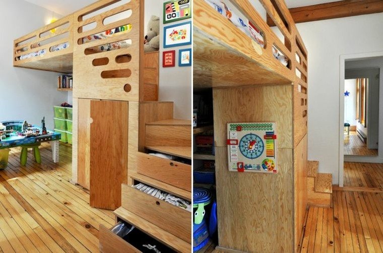 camas diseño niños madera almacenamiento