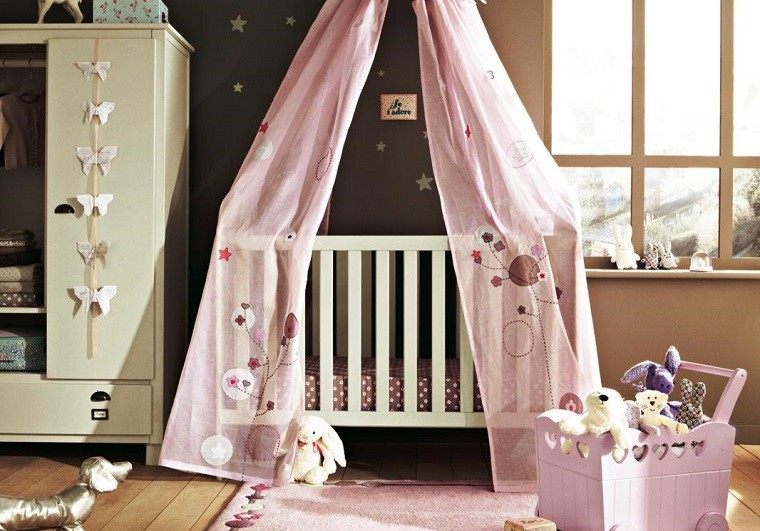 decoración cunas bebe dosel habitacion bebe color rosa ideas