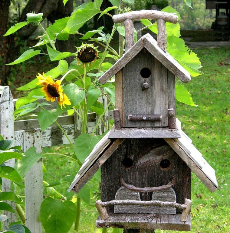 casita pajaros madera girasol amarillo