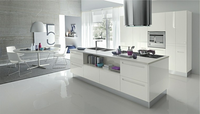 superficies brillantes cocina amplia estante blanco brillante