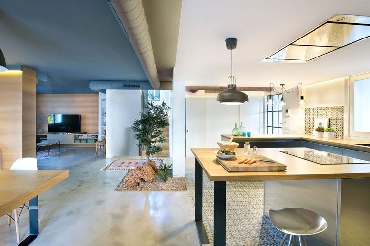 cocina moderna comedor sala jardin