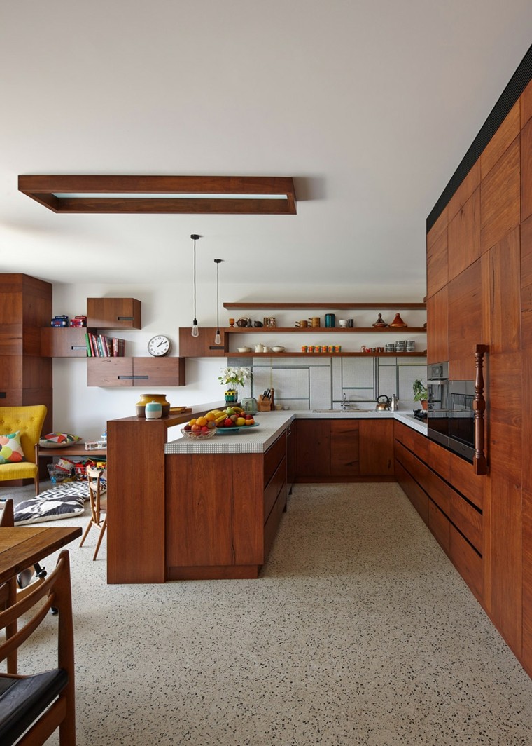 cocina muebles madera estanterias pared ideas