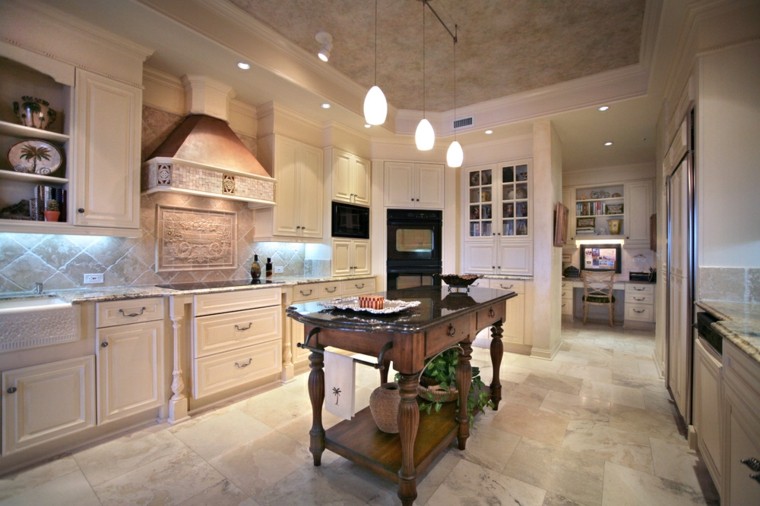 cocinas amplias blancas isla estilo rustico madera moderna