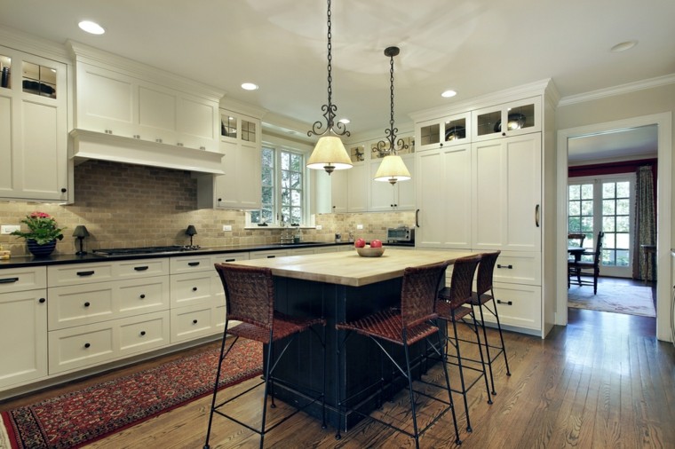 cocinas amplias suelo madera muebles blancos modernos ideas
