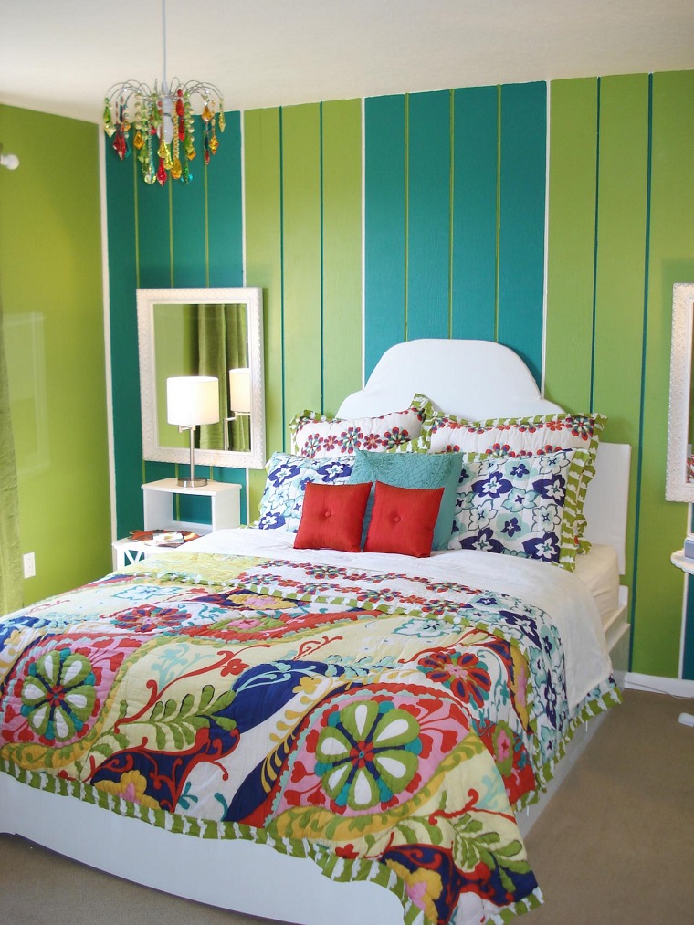 combinacion de colores verde azul pared dormitorio ideas