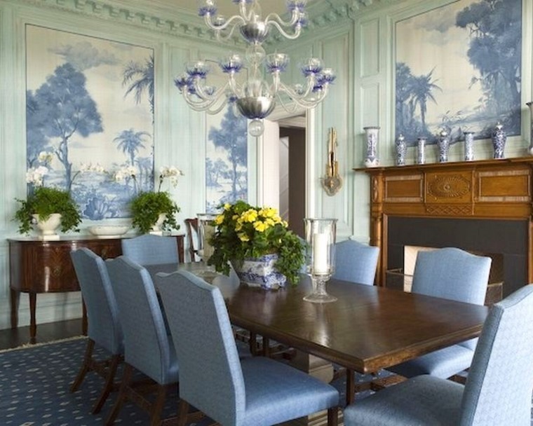 comedor color azul sillas estilo clasico ideas