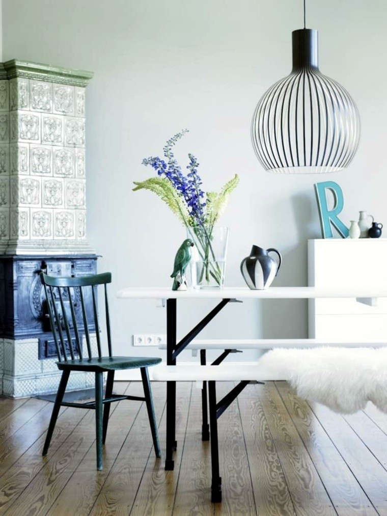 comedor pequeno suelo madera mesa bancos ideas