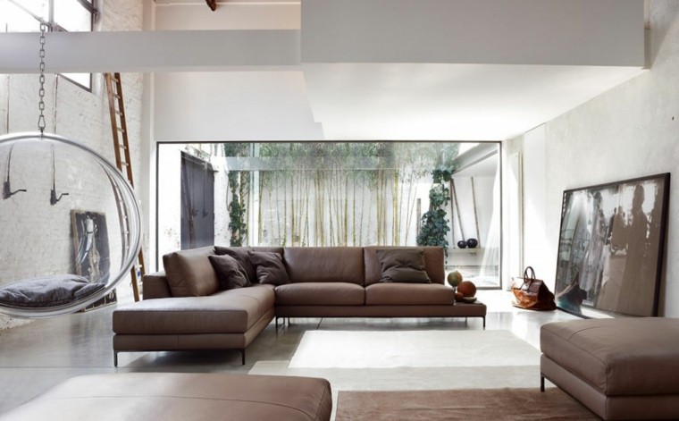 conjunto sofa sillones piel marron