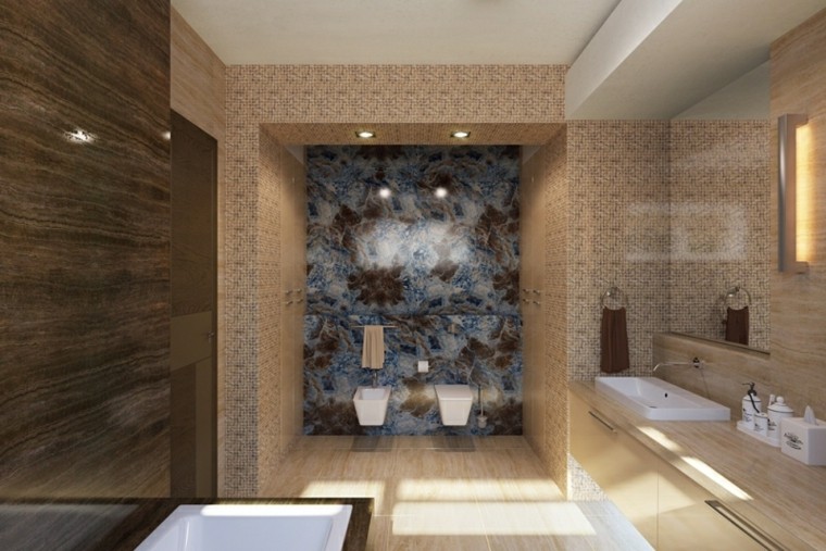 cuarto baño paredes moasaico azulejos