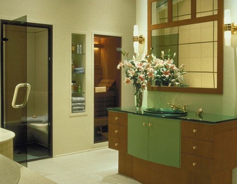 cuarto baño sauna color verde