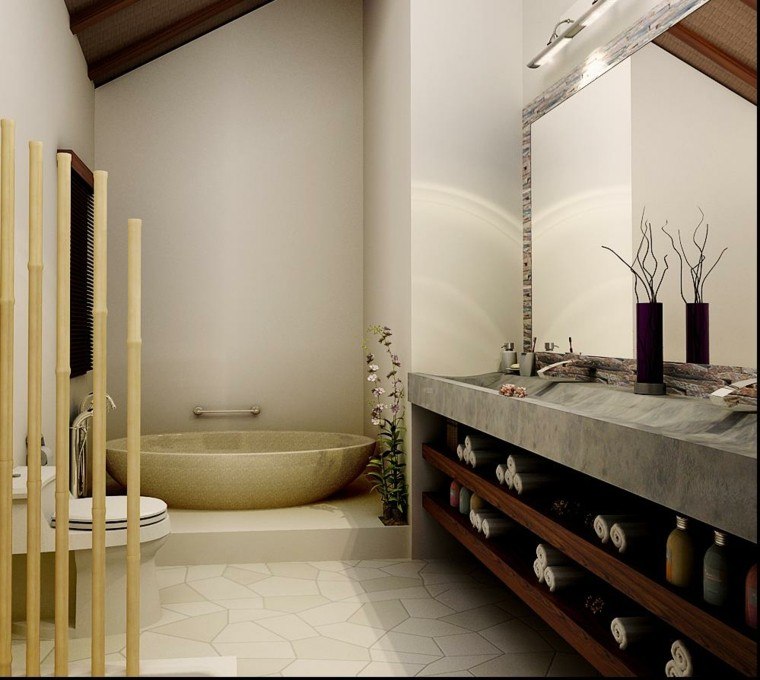 cuartos de baño con marmol bambu flores ecimera