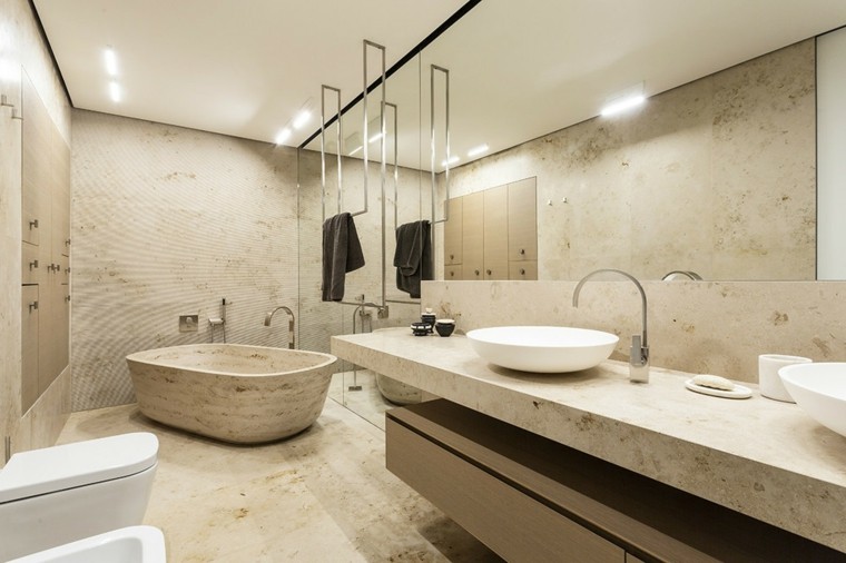 cuartos de baño con marmol bañera lavabo led