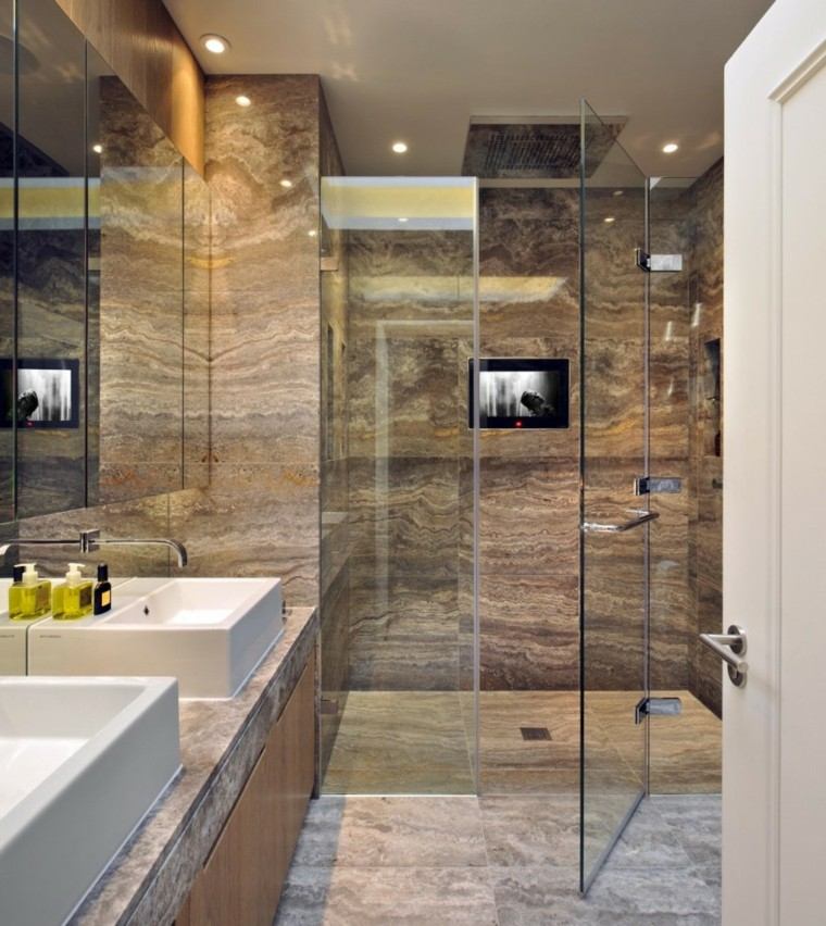 cuartos de baño con marmol cabina cristal ducha