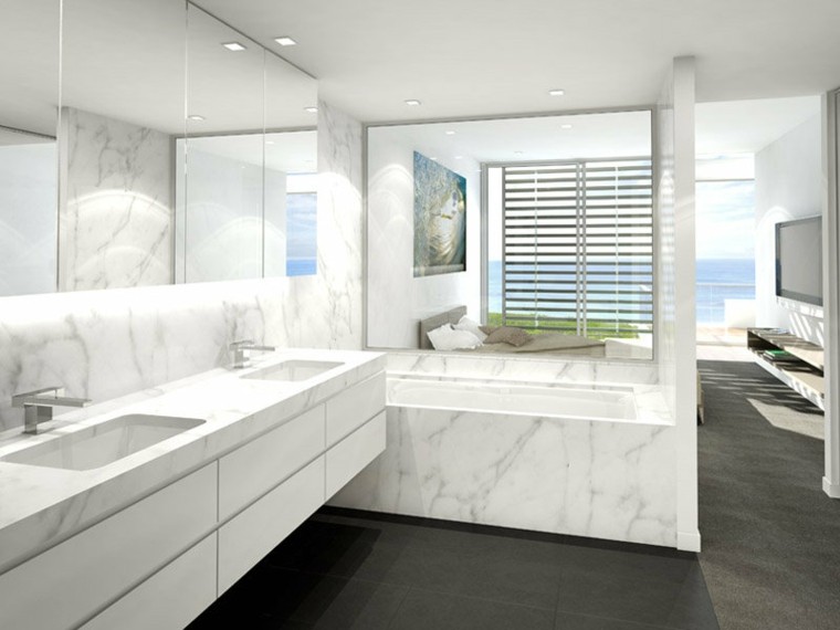 cuartos de baño con marmol modeno led blanco