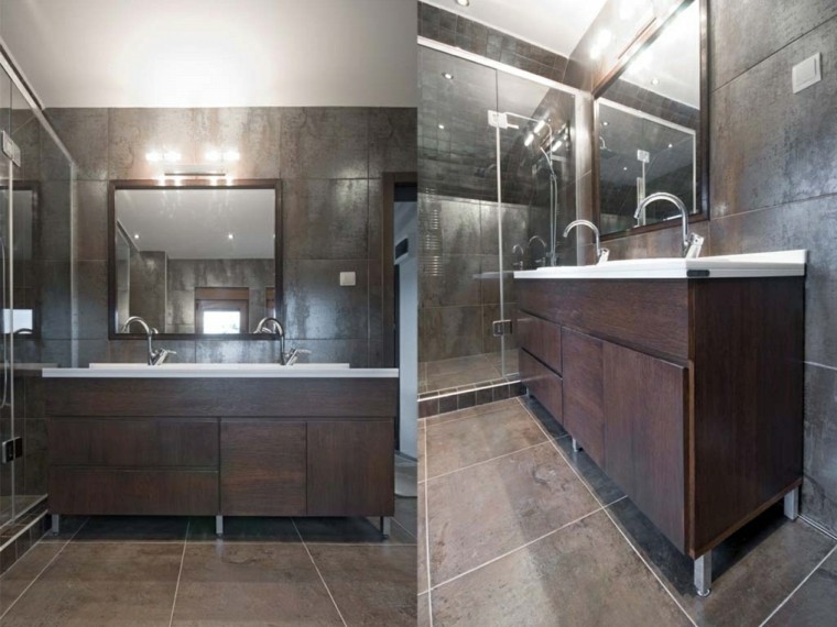 cuartos de baño con marmol mueble oscuro madera