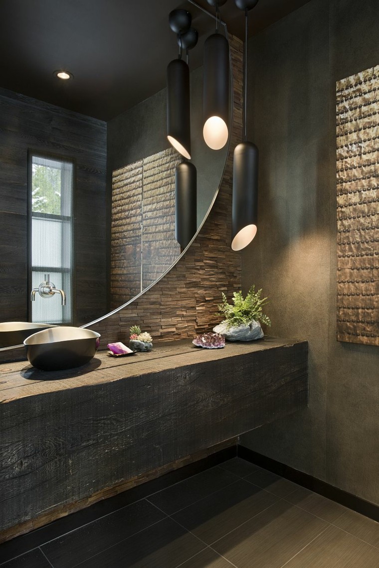 cuartos de baño decoracion suculentas lamparas madera