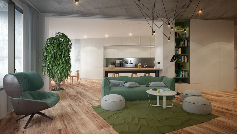 decoración de salones modernos muebles color verde ideas