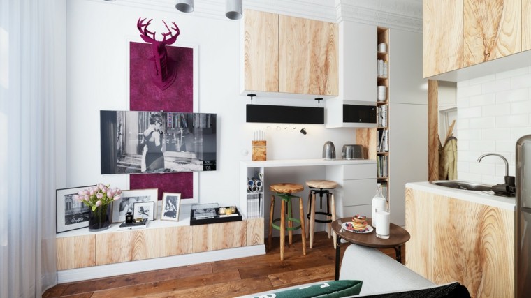 diseno apartamento pequeno confortable sillas barra ideas