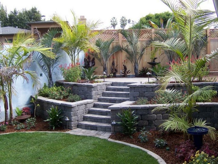 diseño de jardines estilo tropical palmeras ideas
