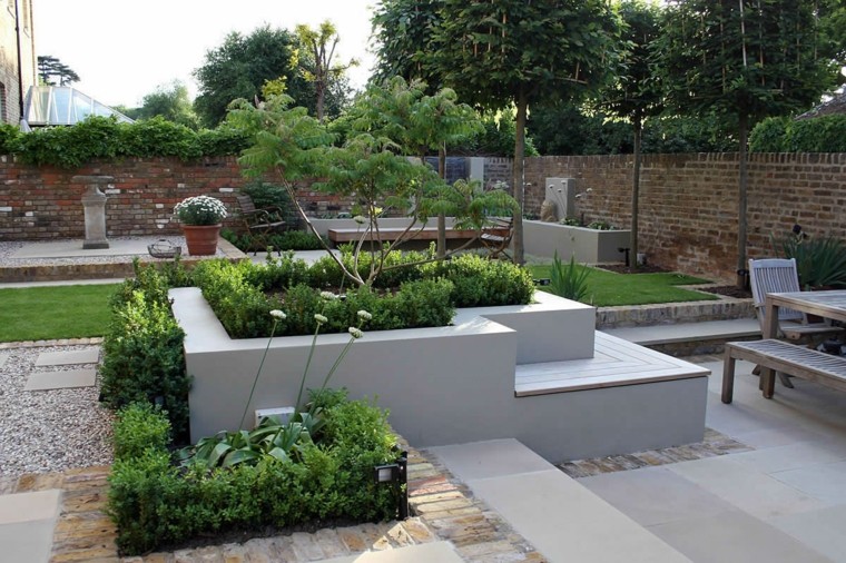 diseno de jardines hormigon cesped distintas areas ideas