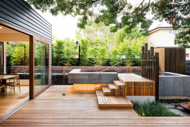 diseno de jardines suelo madera escaleras estilo minimalista ideas