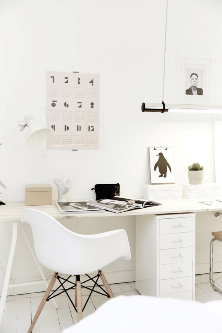 diseño estilo escandinavo oficina blanca