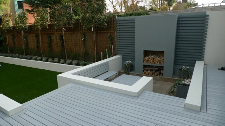 diseño jardin minimalista bancos gradas